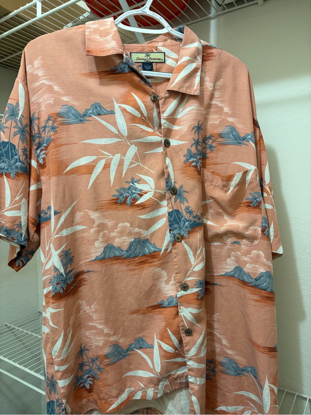 Tommy Bahama Men's Coral and Blue Tropical Button-Down Camp Shirt